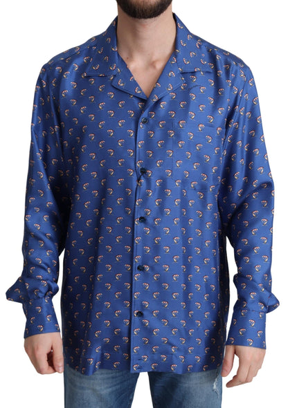 Chemise en soie Dolce & Gabbana à imprimé parasol et transat bleus