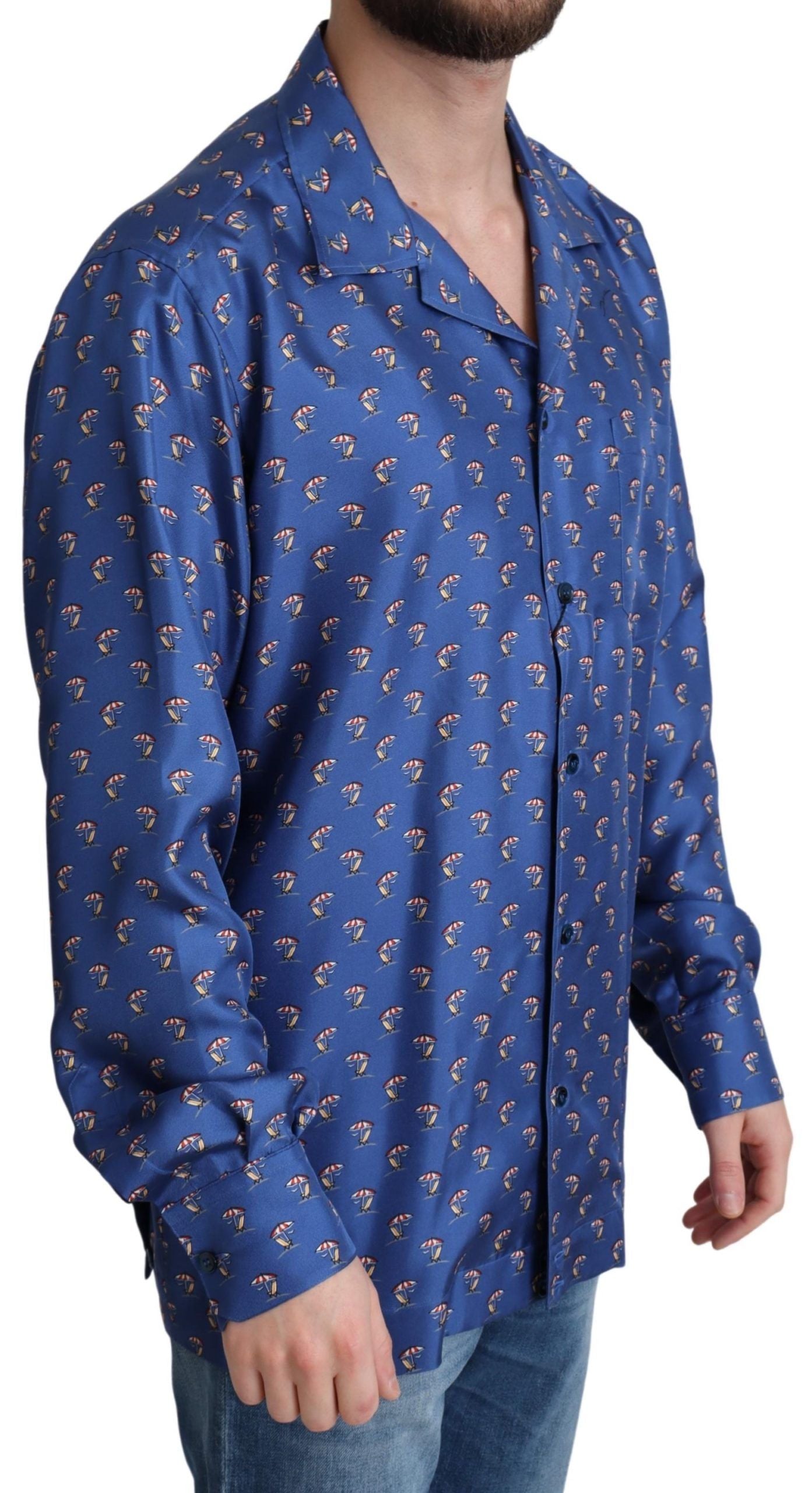 Chemise en soie Dolce & Gabbana à imprimé parasol et transat bleus