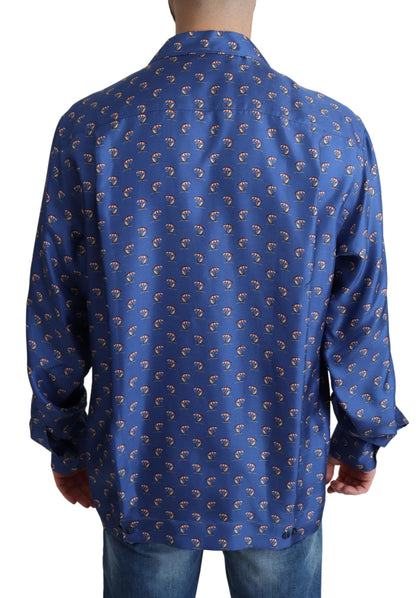 Chemise en soie Dolce & Gabbana à imprimé parasol et transat bleus