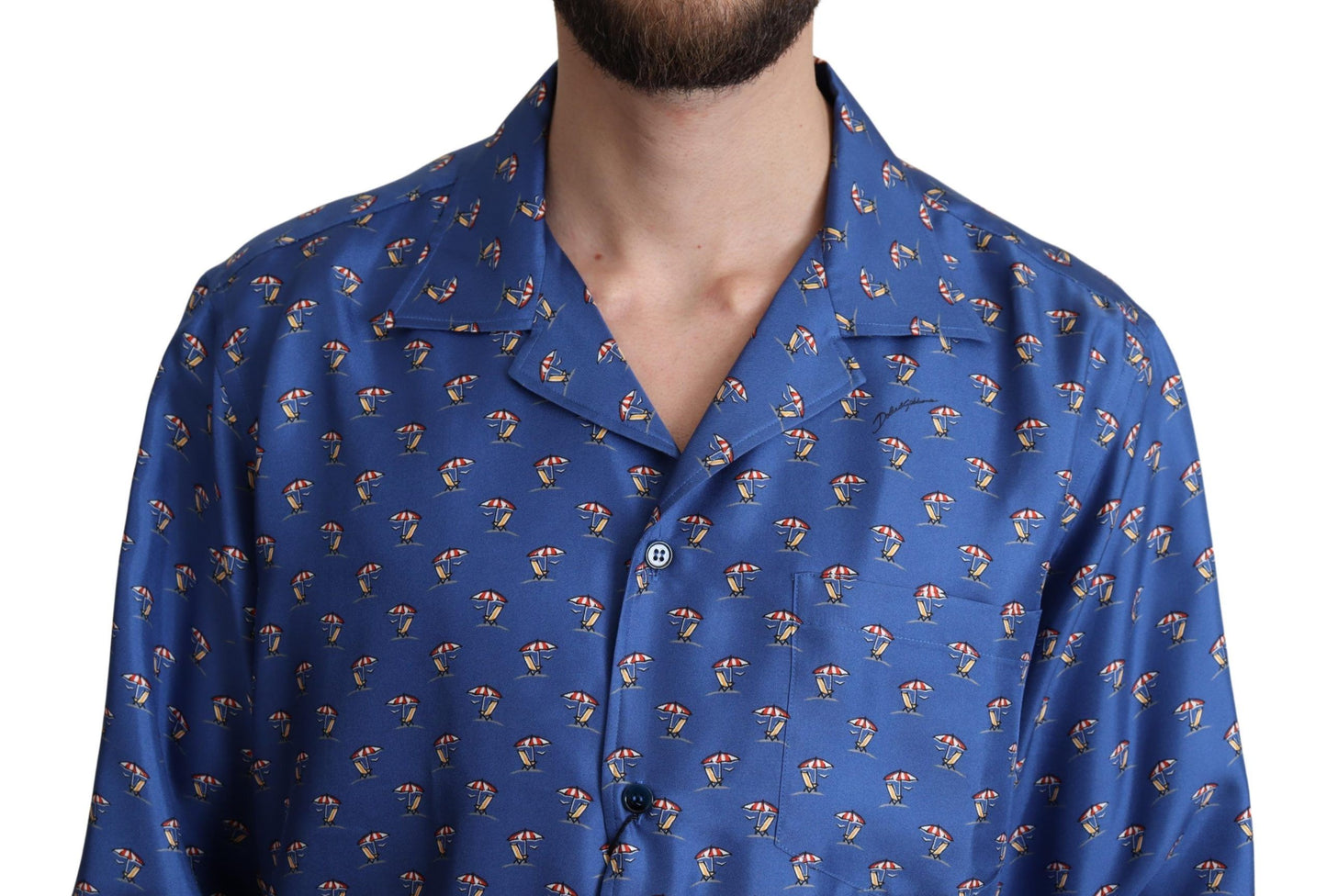 Chemise en soie Dolce & Gabbana à imprimé parasol et transat bleus