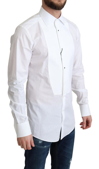 Chemise Habillée Homme en Popeline de Coton Blanche avec Plastron Dolce & Gabbana