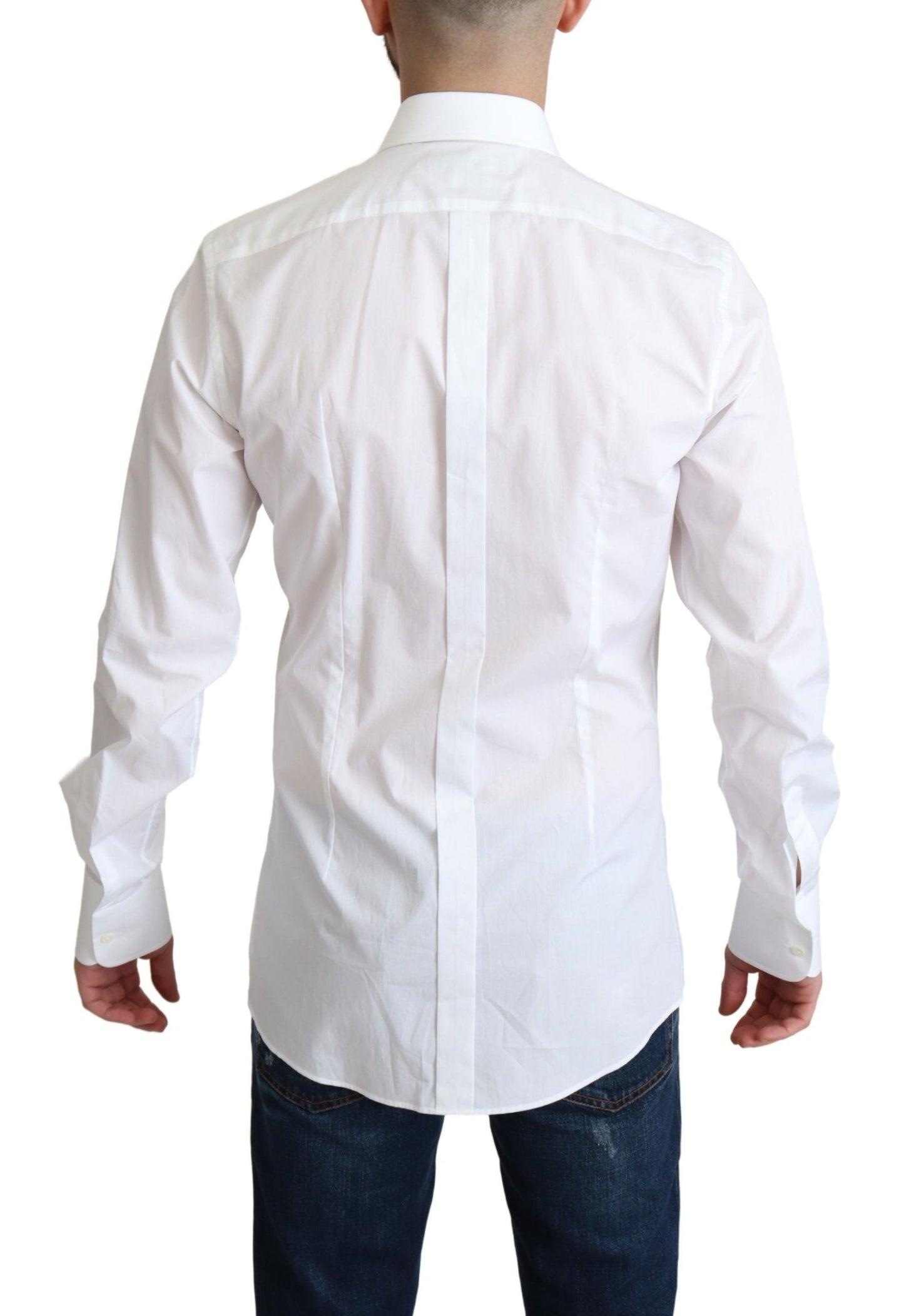 Chemise Habillée Homme en Popeline de Coton Blanche avec Plastron Dolce & Gabbana