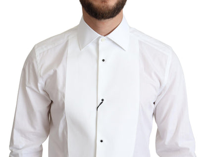 Chemise Habillée Homme en Popeline de Coton Blanche avec Plastron Dolce & Gabbana