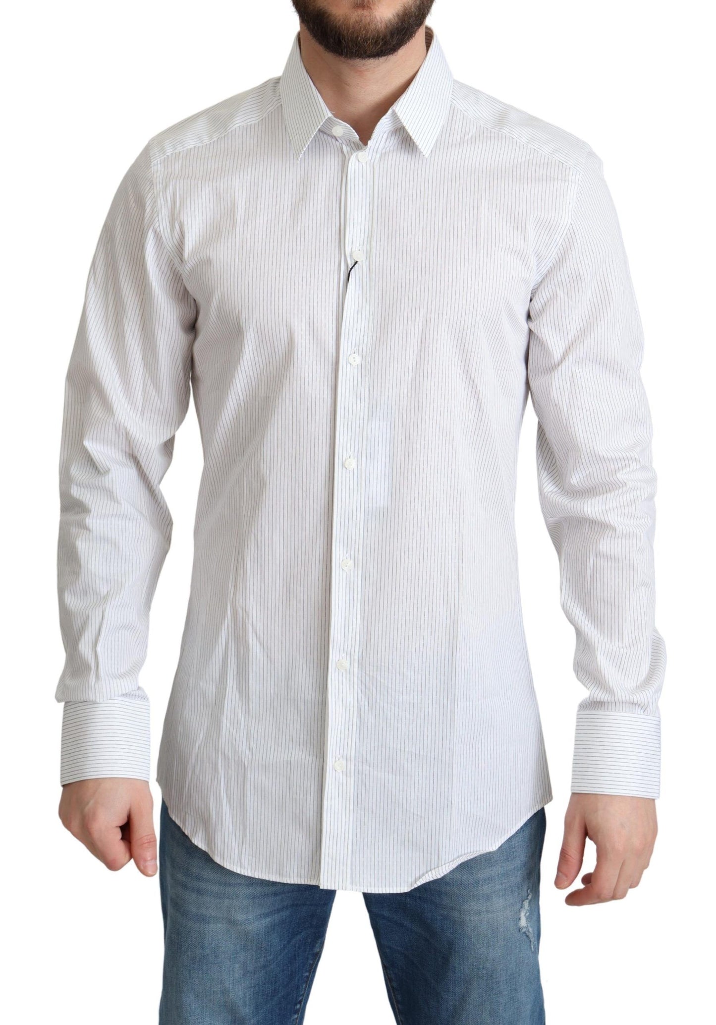 Chemise de cérémonie en coton à rayures blanches Dolce & Gabbana