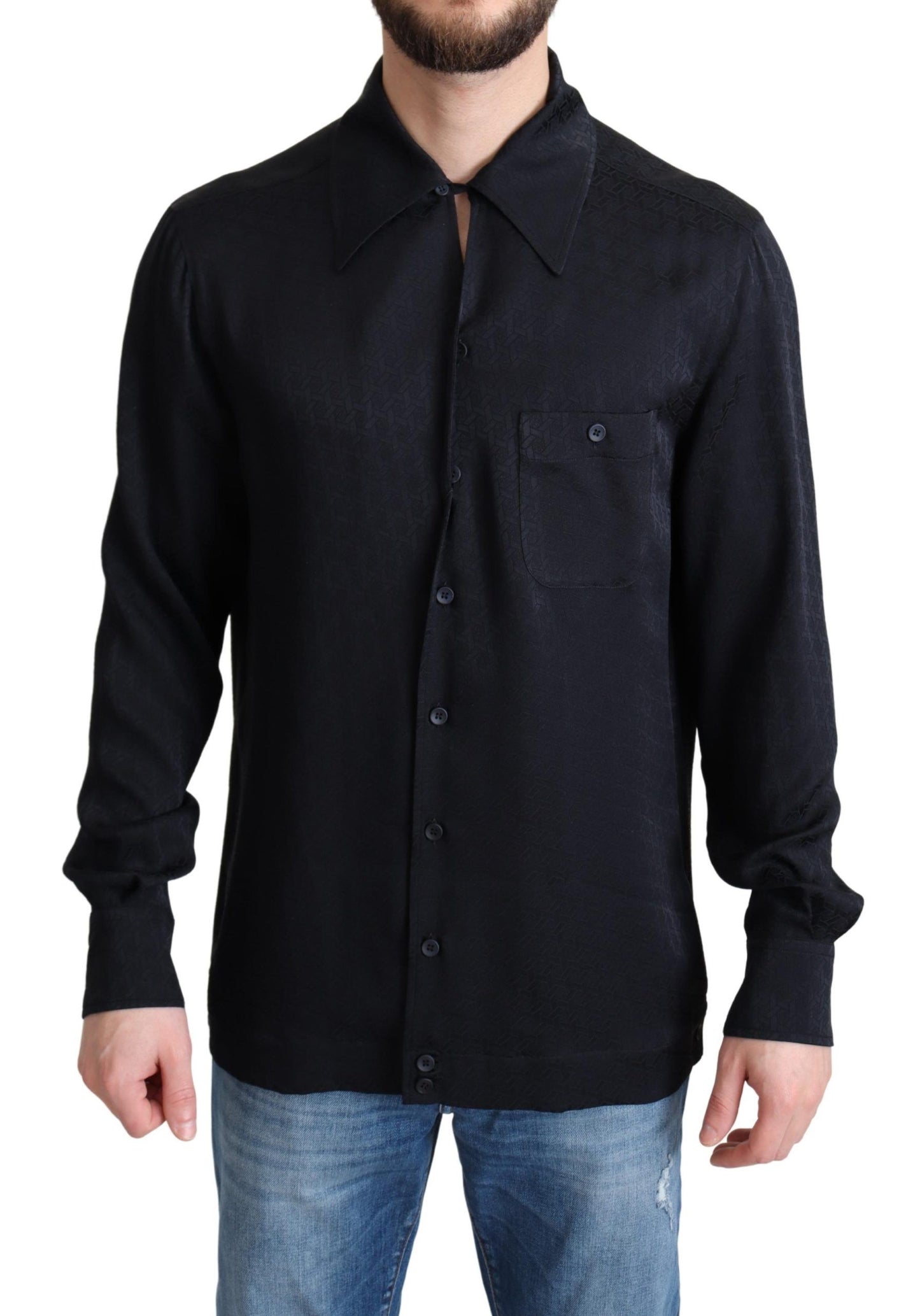 Chemise décontractée Dolce & Gabbana en soie jacquard noire à boutons