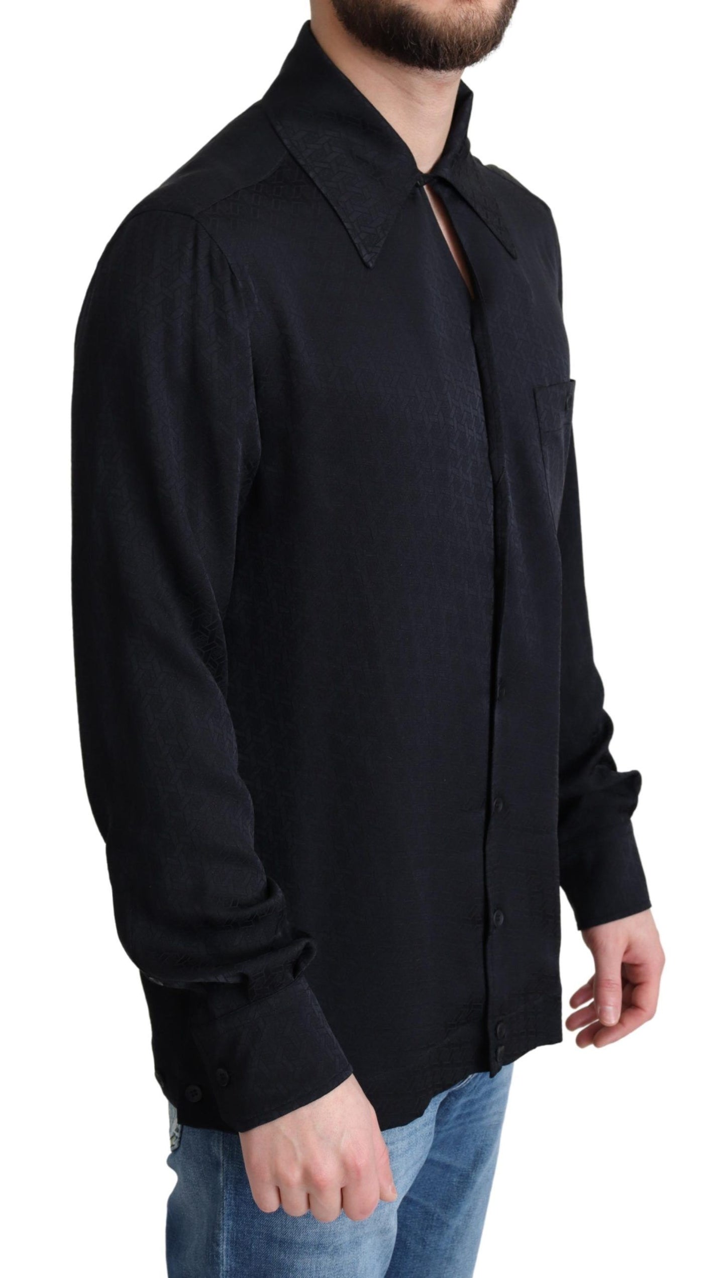 Chemise décontractée Dolce & Gabbana en soie jacquard noire à boutons