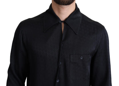 Chemise décontractée Dolce & Gabbana en soie jacquard noire à boutons