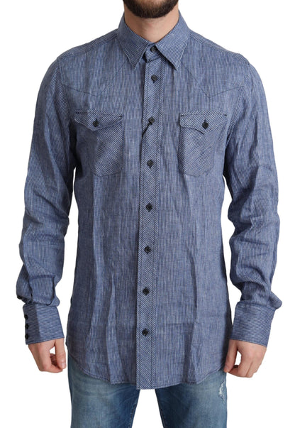 Chemise décontractée boutonnée à rayures bleues Dolce & Gabbana pour homme