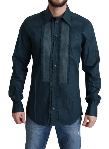 Chemise habillée en coton avec patte de boutonnage bleue Dolce & Gabbana
