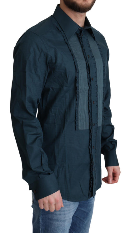 Chemise habillée en coton avec patte de boutonnage bleue Dolce & Gabbana