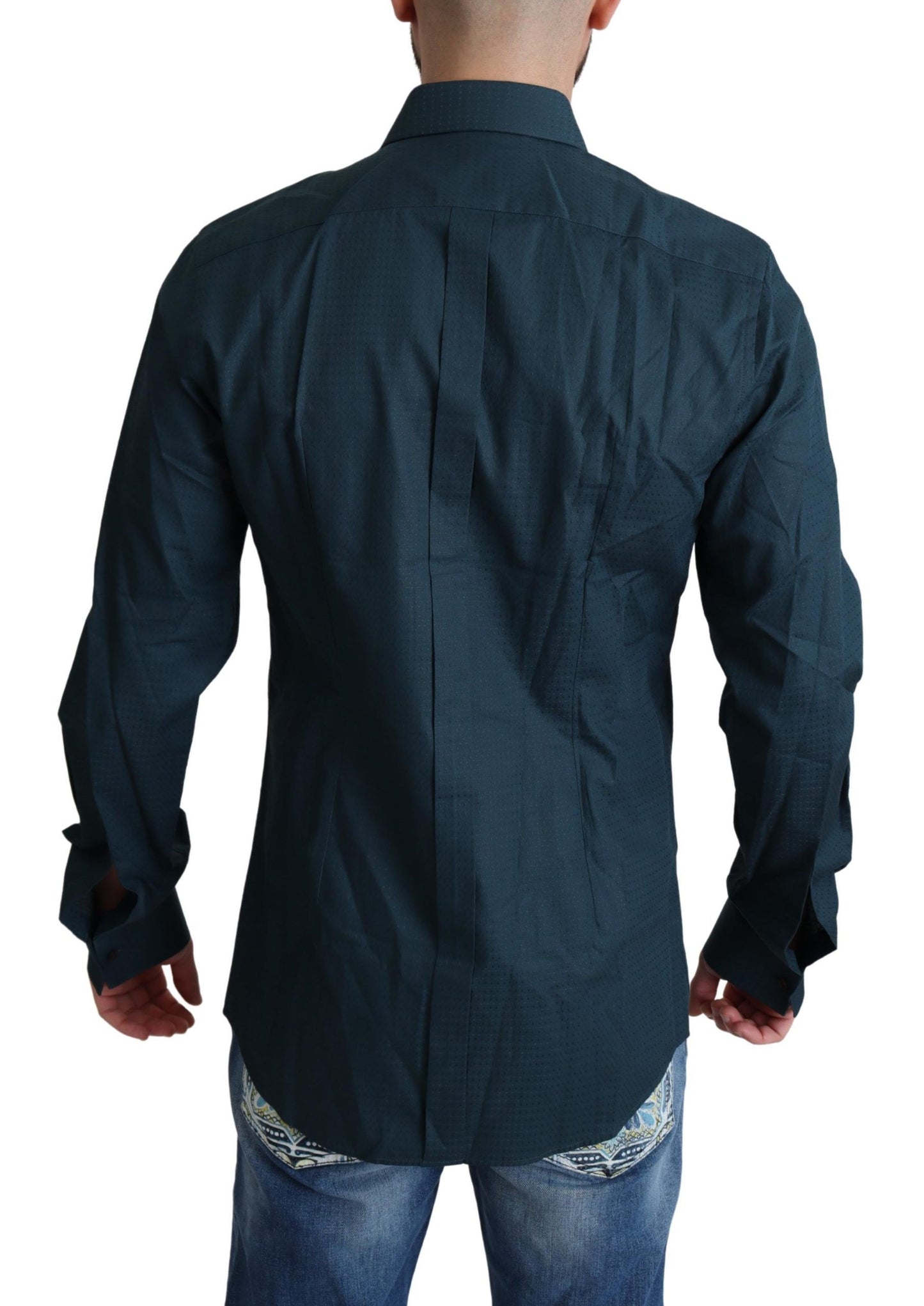 Chemise habillée en coton avec patte de boutonnage bleue Dolce & Gabbana