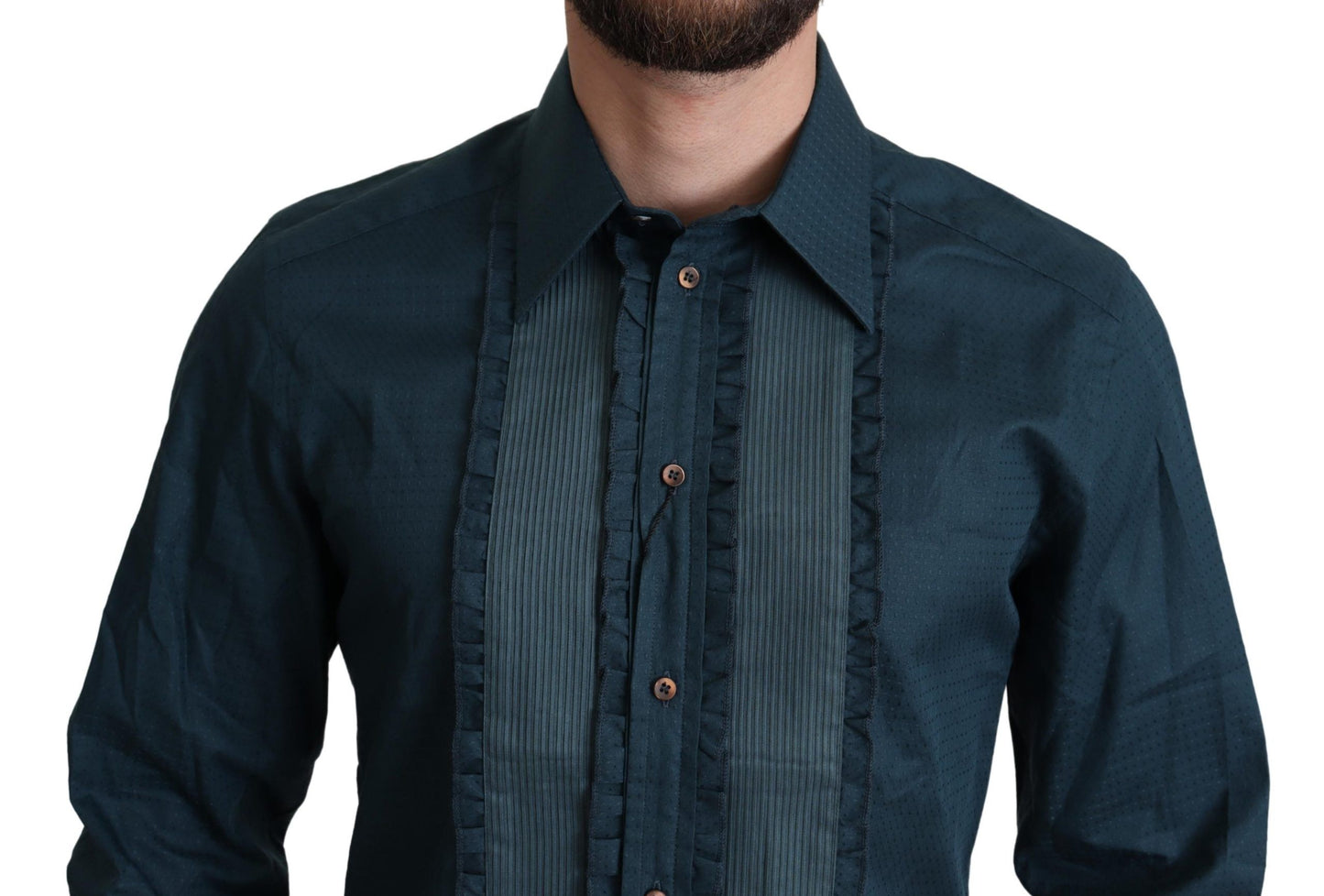 Chemise habillée en coton avec patte de boutonnage bleue Dolce & Gabbana