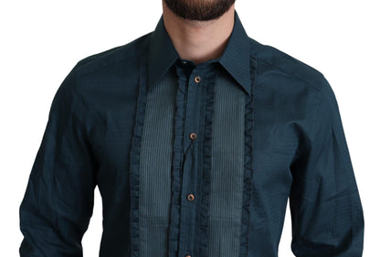 Chemise habillée en coton avec patte de boutonnage bleue Dolce & Gabbana