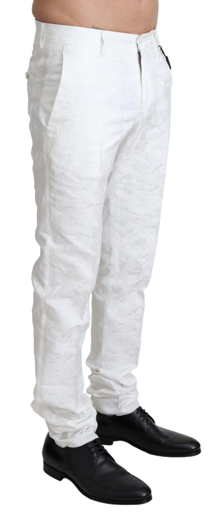 Pantalones de traje jacquard brocado blanco Dolce & Gabbana