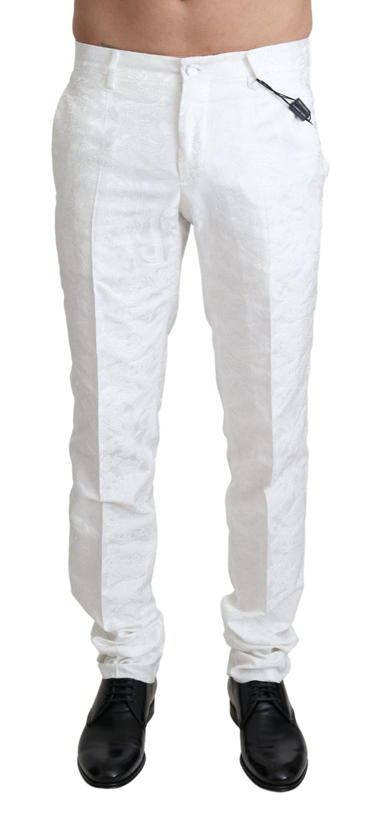 Pantalones de traje jacquard brocado blanco Dolce & Gabbana