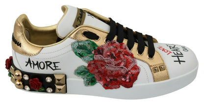Dolce & Gabbana Baskets Femme Blanches Roses Paillettes Cristaux