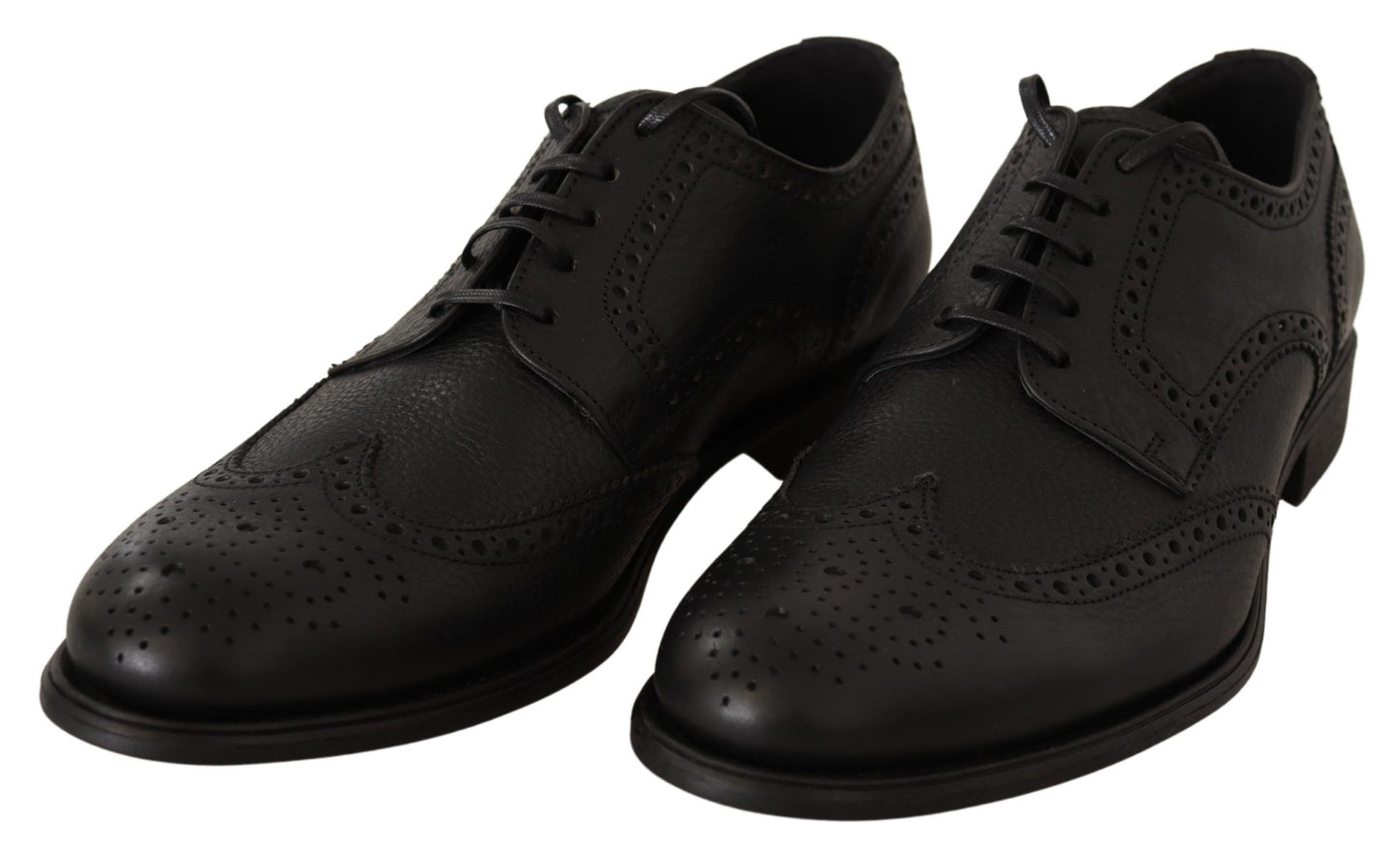 Chaussures de ville Richelieu à bout fleuri en cuir noir Dolce & Gabbana