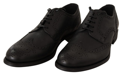 Chaussures de ville Richelieu à bout fleuri en cuir noir Dolce & Gabbana