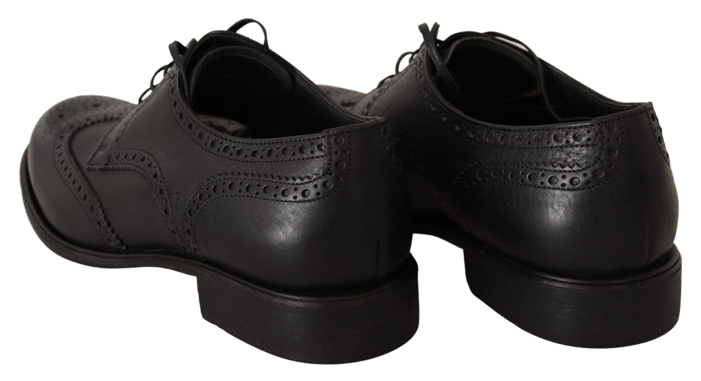 Chaussures de ville Richelieu à bout fleuri en cuir noir Dolce & Gabbana