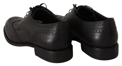Chaussures de ville Richelieu à bout fleuri en cuir noir Dolce & Gabbana
