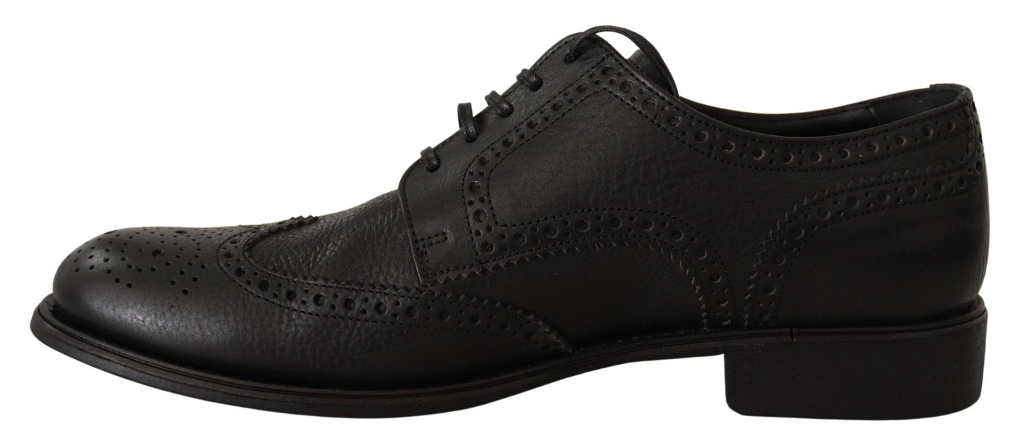 Chaussures de ville Richelieu à bout fleuri en cuir noir Dolce & Gabbana