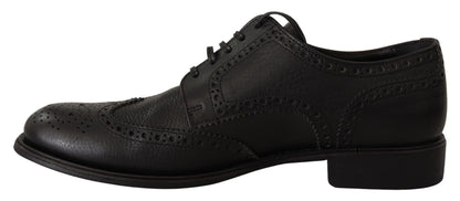 Chaussures de ville Richelieu à bout fleuri en cuir noir Dolce & Gabbana