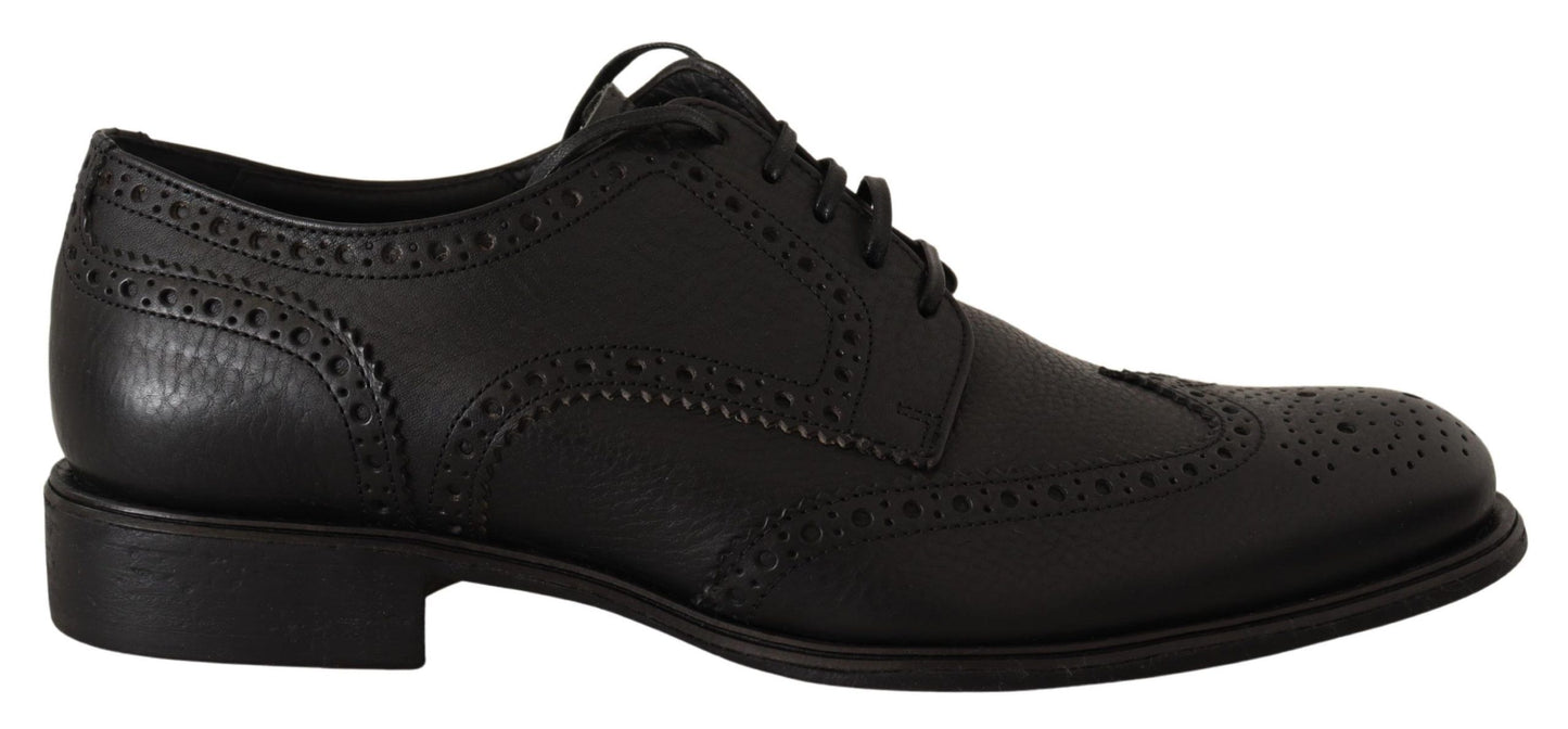 Chaussures de ville Richelieu à bout fleuri en cuir noir Dolce & Gabbana