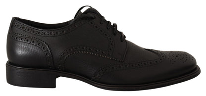 Chaussures de ville Richelieu à bout fleuri en cuir noir Dolce & Gabbana