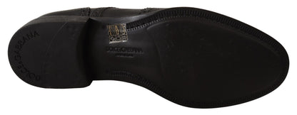 Chaussures de ville Richelieu à bout fleuri en cuir noir Dolce & Gabbana