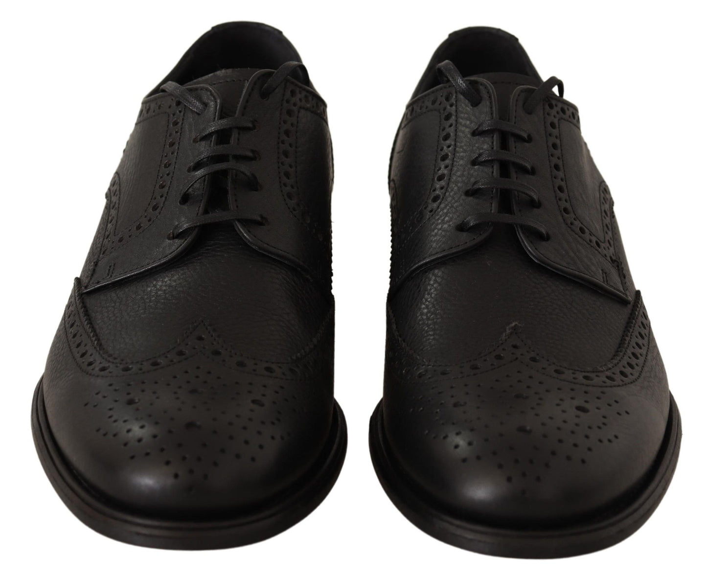 Chaussures de ville Richelieu à bout fleuri en cuir noir Dolce & Gabbana