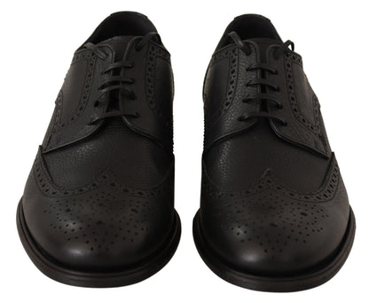 Chaussures de ville Richelieu à bout fleuri en cuir noir Dolce & Gabbana
