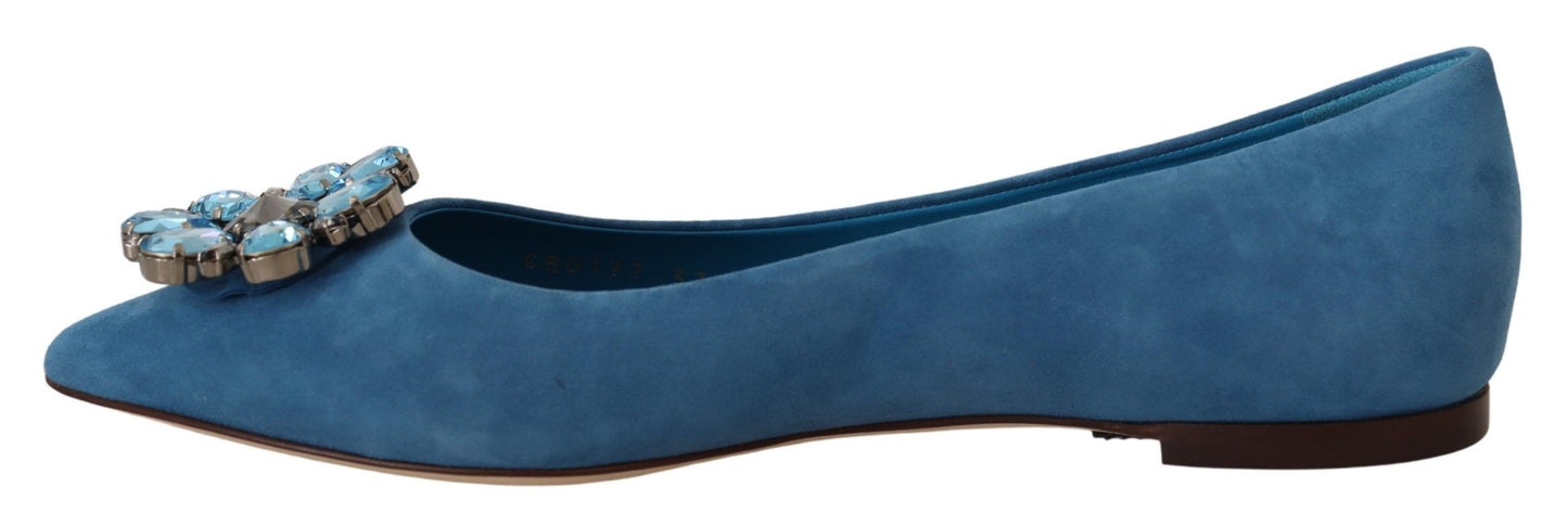 Mocassins Plats en Daim Bleu et Cristaux Dolce & Gabbana
