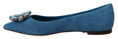 Mocassins Plats en Daim Bleu et Cristaux Dolce & Gabbana