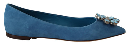 Mocassins Plats en Daim Bleu et Cristaux Dolce & Gabbana
