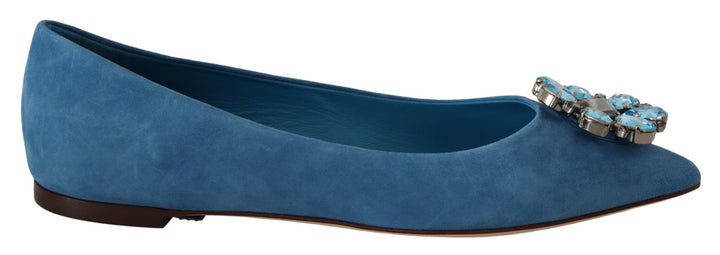 Mocasines planos de ante azul con cristales Dolce & Gabbana
