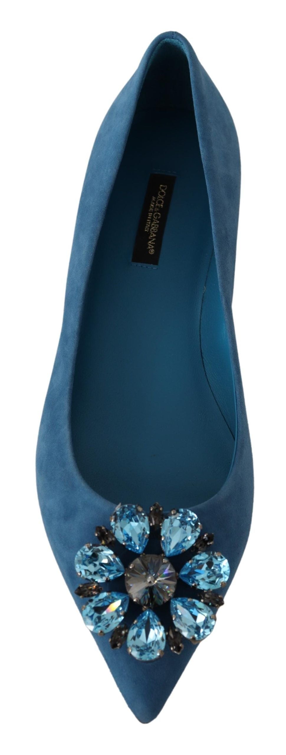 Mocassins Plats en Daim Bleu et Cristaux Dolce & Gabbana