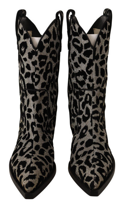 Dolce & Gabbana Bottes de cowboy léopard grises noires Chaussures