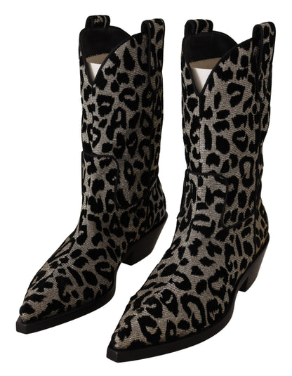 Dolce & Gabbana Bottes de cowboy léopard grises noires Chaussures