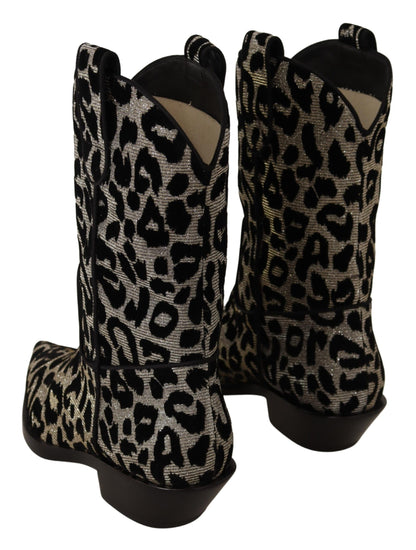 Dolce & Gabbana Bottes de cowboy léopard grises noires Chaussures