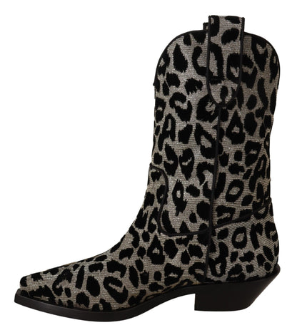 Dolce & Gabbana Bottes de cowboy léopard grises noires Chaussures