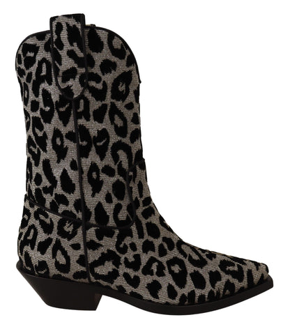Dolce & Gabbana Bottes de cowboy léopard grises noires Chaussures
