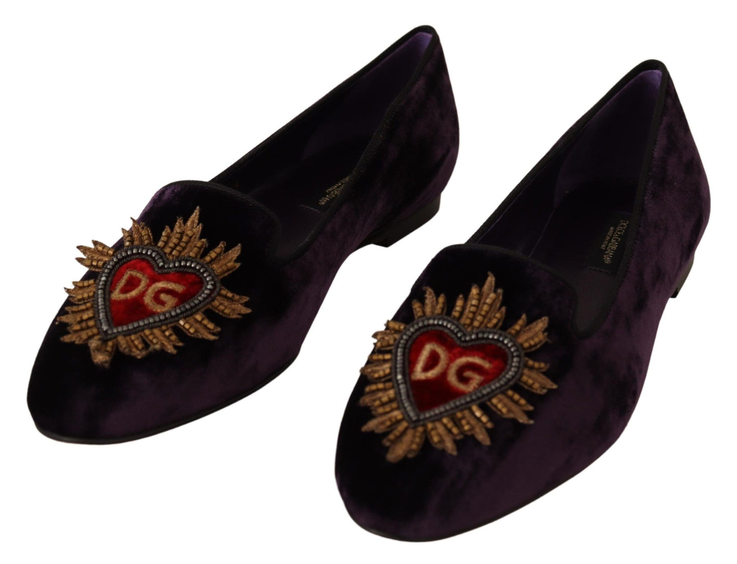 Mocassins plats Dolce & Gabbana en velours violet à cœur DG