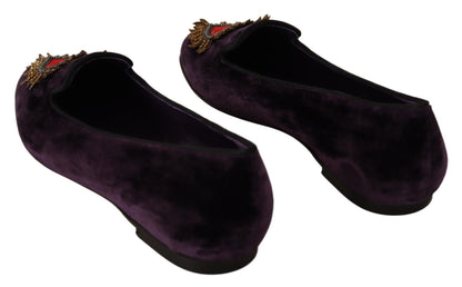 Mocassins plats Dolce & Gabbana en velours violet à cœur DG