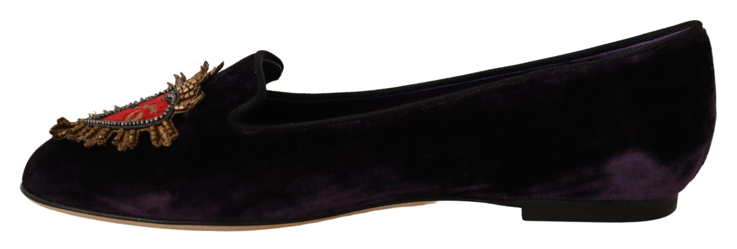Mocassins plats Dolce & Gabbana en velours violet à cœur DG