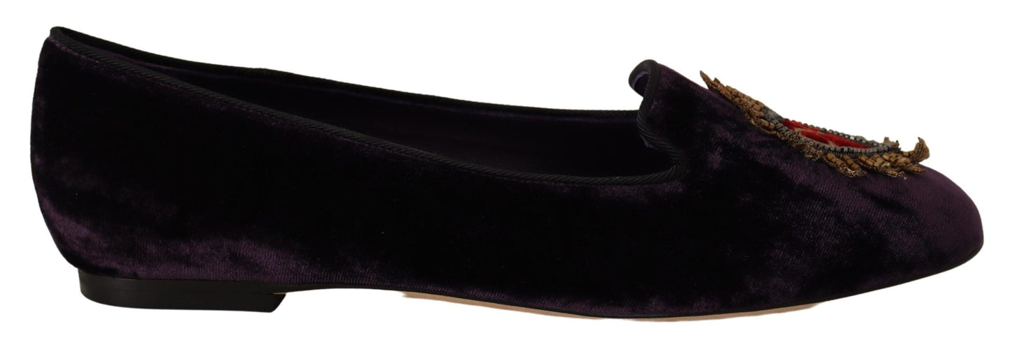 Mocassins plats Dolce & Gabbana en velours violet à cœur DG