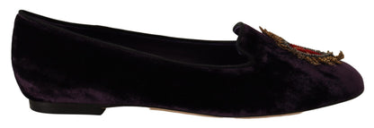 Mocassins plats Dolce & Gabbana en velours violet à cœur DG
