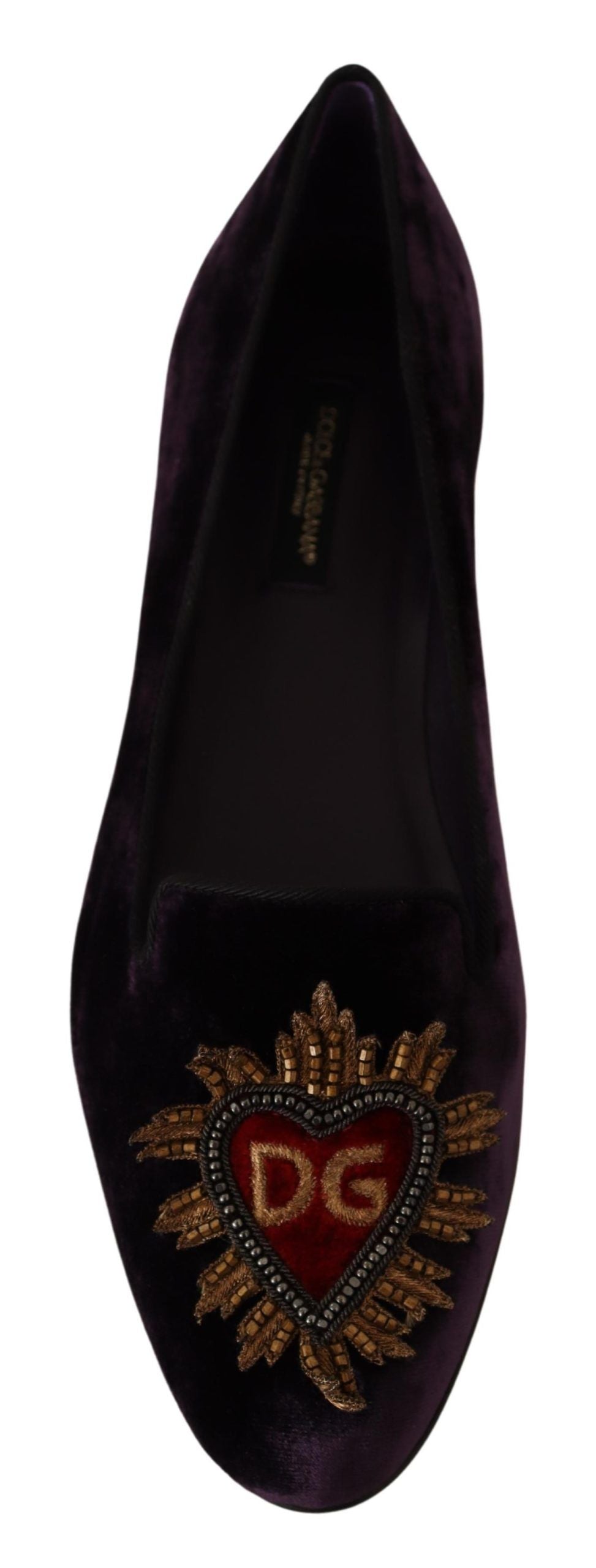 Mocassins plats Dolce & Gabbana en velours violet à cœur DG