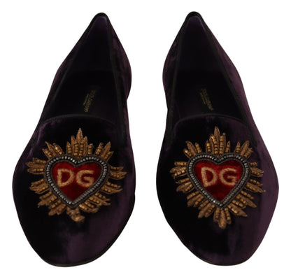 Mocassins plats Dolce & Gabbana en velours violet à cœur DG