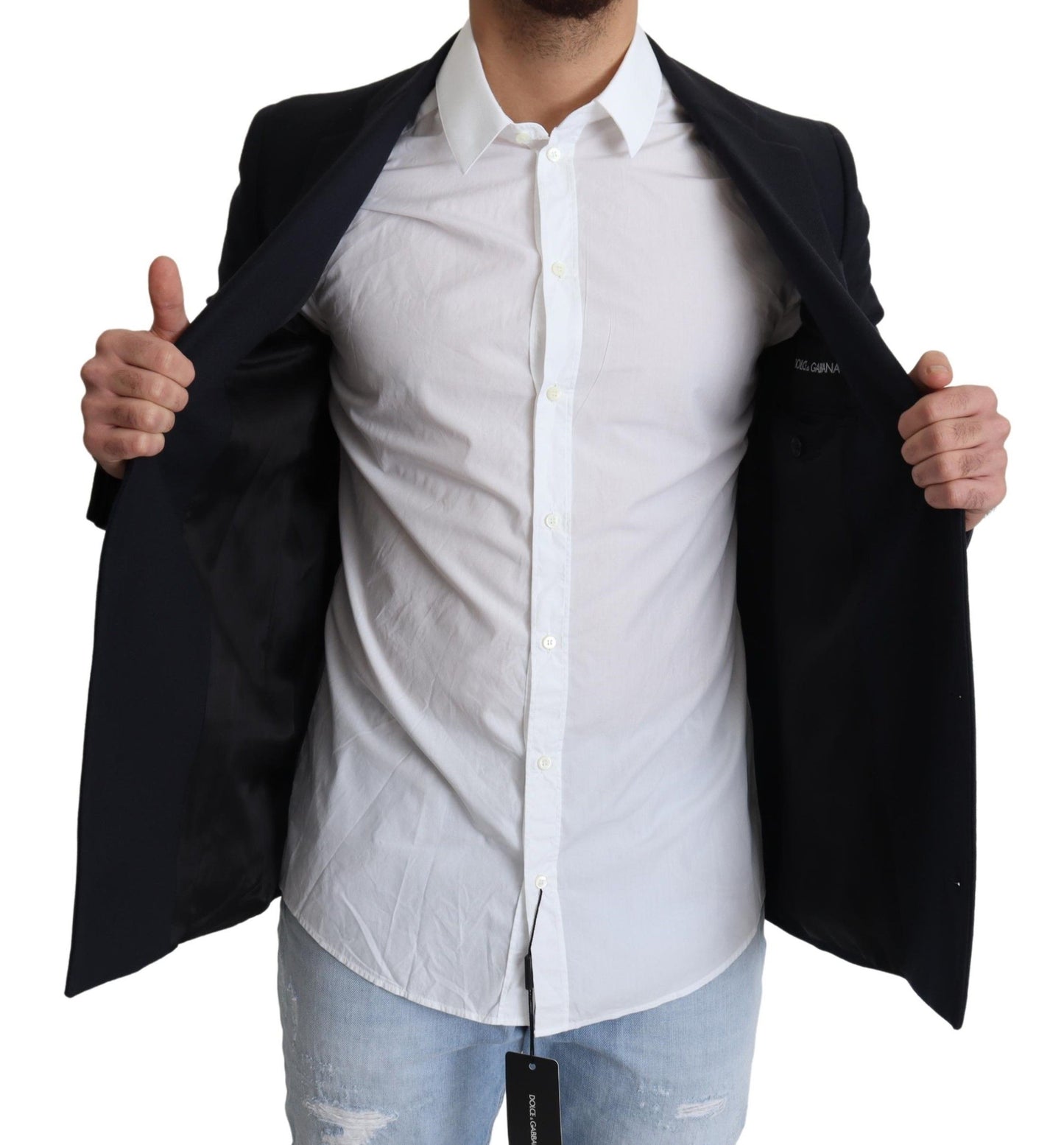 Manteau Veste Bleu Foncé en Laine à Simple Boutonnage Dolce & Gabbana