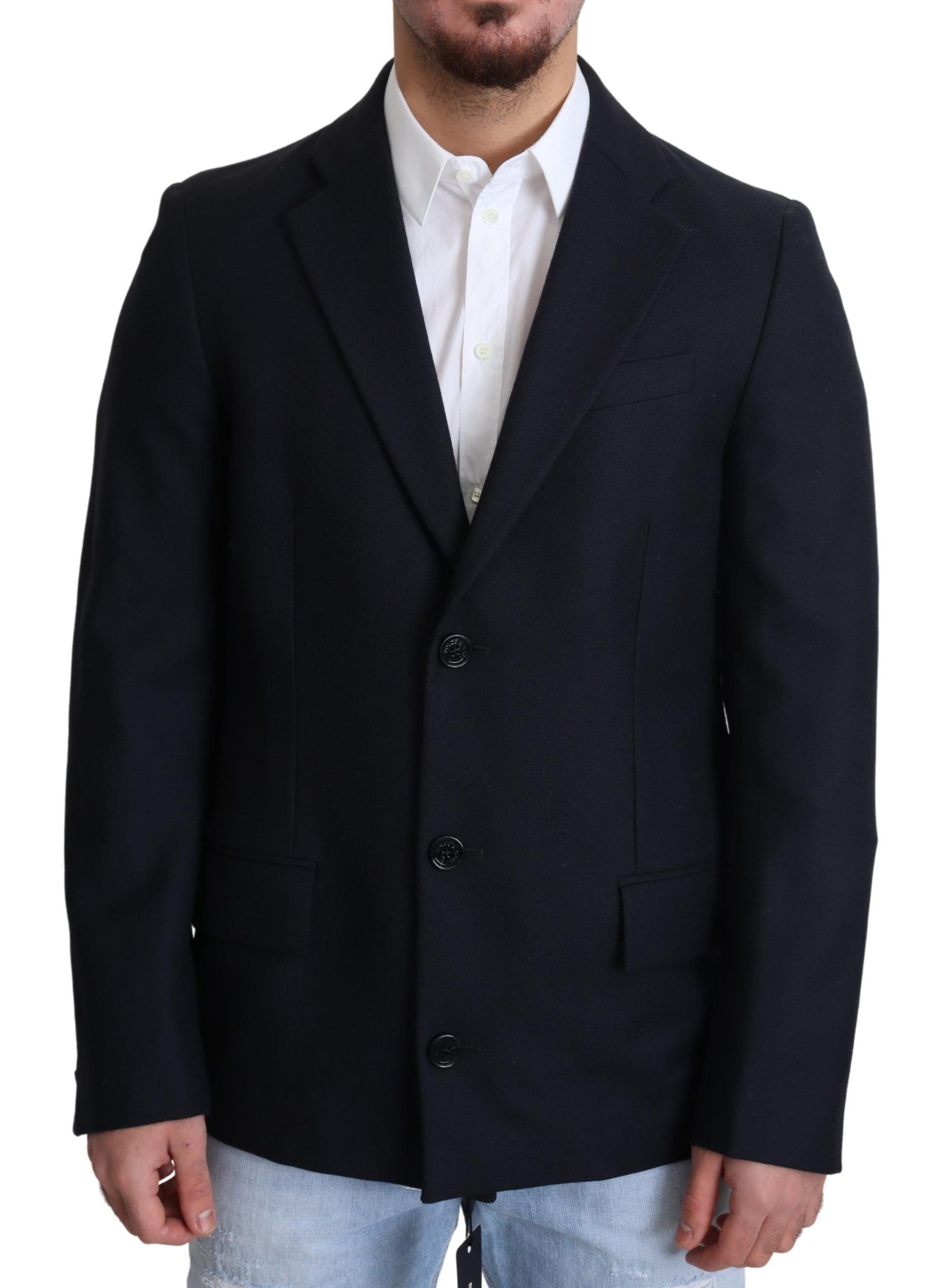 Manteau Veste Bleu Foncé en Laine à Simple Boutonnage Dolce & Gabbana
